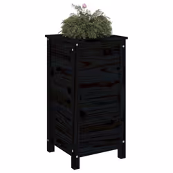 vidaXL Garden Raised Bed Outdoor Wooden Planter Pot Flower Bed Solid Wood Pine - black pine, 40 x 40 x 78 cm