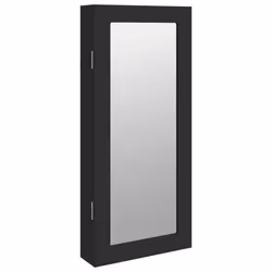 vidaXL Mirror Jewellery Cabinet Jewelry Armoire Mirror Wall Mounted Cabinet - black