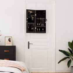 vidaXL Mirror Jewellery Cabinet Jewelry Armoire Mirror Wall Mounted Cabinet - black