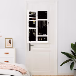 vidaXL Mirror Jewellery Cabinet Jewelry Armoire Mirror Wall Mounted Black - white