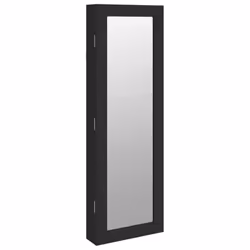 vidaXL Mirror Jewellery Cabinet Jewelry Armoire Mirror Wall Mounted Black - black