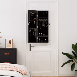 vidaXL Mirror Jewellery Cabinet Jewelry Armoire Mirror Wall Mounted Black - black