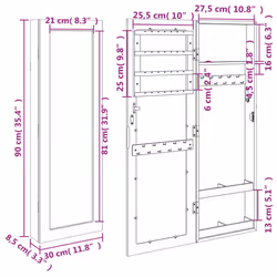 vidaXL Mirror Jewellery Cabinet Jewelry Armoire Mirror Wall Mounted Black - black