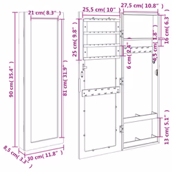 vidaXL Mirror Jewellery Cabinet Jewelry Armoire Mirror Wall Mounted Black - brown - Additional view 10