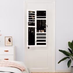 vidaXL Mirror Jewellery Cabinet Jewelry Armoire Mirror Wall Mounted White - white