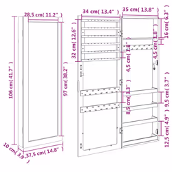 vidaXL Mirror Jewellery Cabinet Jewelry Armoire Mirror Organiser Wall Mounted - white, 37.5 x 10 x 106 cm - Additional view 10