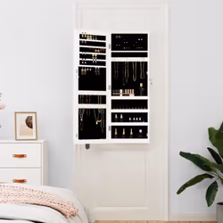 vidaXL Mirror Jewellery Cabinet Jewelry Armoire Mirror Organiser Wall Mounted - white, 37.5 x 10 x 106 cm - Additional view 2