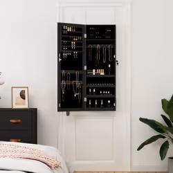 vidaXL Mirror Jewellery Cabinet Jewelry Armoire Mirror Organiser Wall Mounted - black, 37.5 x 10 x 106 cm - Additional view 2