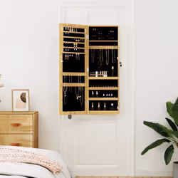 vidaXL Mirror Jewellery Cabinet Jewelry Armoire Mirror Organiser Wall Mounted - brown, 37.5 x 10 x 106 cm - Additional view 2