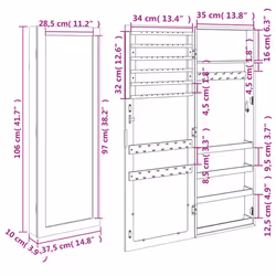vidaXL Mirror Jewellery Cabinet Jewelry Armoire Mirror Organiser Wall Mounted - brown, 37.5 x 10 x 106 cm - Additional view 3