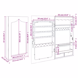 vidaXL Mirror Jewellery Cabinet Jewelry Armoire Mirror Organiser Wall Mounted - brown, 37.5 x 10 x 76 cm - Additional view 10