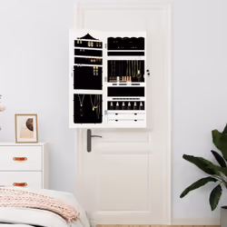 vidaXL Mirror Jewellery Cabinet Jewelry Armoire Mirror Organiser Wall Mounted - white