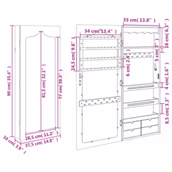 vidaXL Mirror Jewellery Cabinet Jewelry Armoire Mirror Organiser Wall Mounted - white