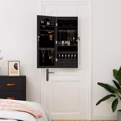 vidaXL Mirror Jewellery Cabinet Jewelry Armoire Mirror Organiser Wall Mounted - black