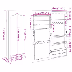 vidaXL Mirror Jewellery Cabinet Jewelry Armoire Mirror Organiser Wall Mounted - black
