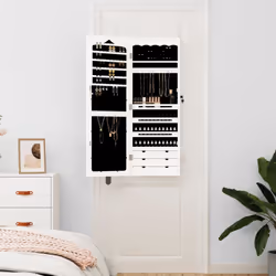 vidaXL Mirror Jewellery Cabinet Jewelry Armoire Mirror Wall Mounted White - Additional view 2