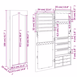 vidaXL Mirror Jewellery Cabinet Jewelry Armoire Mirror Wall Mounted White - Additional view 3