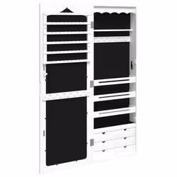 vidaXL Mirror Jewellery Cabinet Jewelry Armoire Mirror Wall Mounted White - Additional view 4