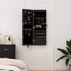 vidaXL Mirror Jewellery Cabinet Jewelry Armoire Mirror Wall Mounted Black