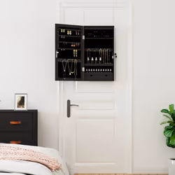 vidaXL Mirror Jewellery Cabinet Mirror Armoire with LED Lights Wall Mounted - black