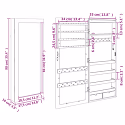 vidaXL Mirror Jewellery Cabinet Mirror Armoire with LED Lights Wall Mounted - black