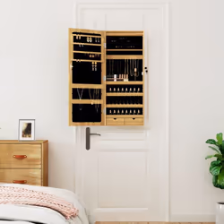 vidaXL Mirror Jewellery Cabinet Mirror Armoire with LED Lights Wall Mounted - brown