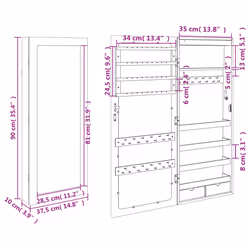 vidaXL Mirror Jewellery Cabinet Mirror Armoire with LED Lights Wall Mounted - brown