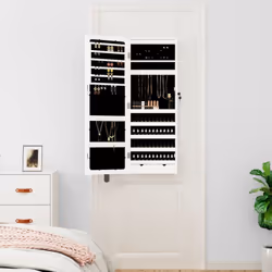 vidaXL Mirror Jewellery Cabinet Cupboard with LED Lights Wall Mounted White - white - Additional view 2