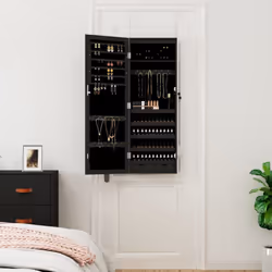 vidaXL Mirror Jewellery Cabinet Cupboard with LED Lights Wall Mounted White - black