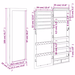 vidaXL Mirror Jewellery Cabinet Cupboard with LED Lights Wall Mounted White - black