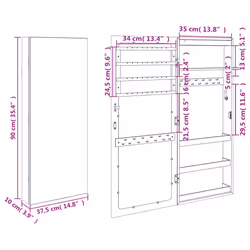vidaXL Mirror Jewellery Cabinet Cupboard with LED Lights Wall Mounted White - white - Additional view 3