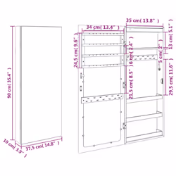 vidaXL Mirror Jewellery Cabinet Cupboard with LED Lights Wall Mounted White - brown