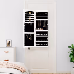 vidaXL Mirror Jewellery Cabinet Cupboard with LED Lights Wall Mounted White - white