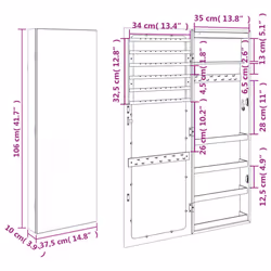 vidaXL Mirror Jewellery Cabinet Cupboard with LED Lights Wall Mounted White - white