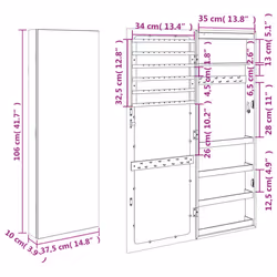 vidaXL Mirror Jewellery Cabinet Cupboard with LED Lights Wall Mounted White - brown - Additional view 3