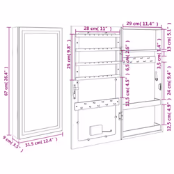 vidaXL Mirror Jewellery Cabinet Mirror Armoire with LED Lights Wall Mounted - black