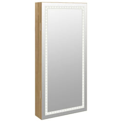 vidaXL Mirror Jewellery Cabinet Mirror Armoire with LED Lights Wall Mounted - brown
