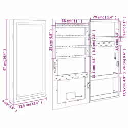 vidaXL Mirror Jewellery Cabinet Mirror Armoire with LED Lights Wall Mounted - brown
