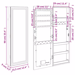 vidaXL Mirror Jewellery Cabinet Mirror Armoire with LED Lights Wall Mounted - white