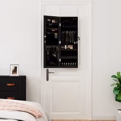 vidaXL Mirror Jewellery Cabinet Mirror Armoire with LED Lights Wall Mounted - black