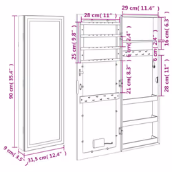 vidaXL Mirror Jewellery Cabinet Mirror Armoire with LED Lights Wall Mounted - black