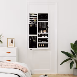 vidaXL Mirror Jewellery Cabinet with LED Lights Wall Mounted Jewellery Storage - white