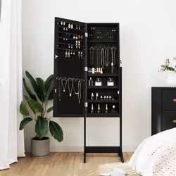 vidaXL Mirror Jewellery Cabinet Jewellery Organiser Cabinet Free Standing - black