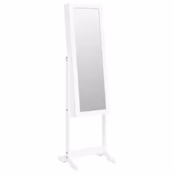 vidaXL Mirror Jewellery Cabinet with LED Lights Free Standing Mirror White - white