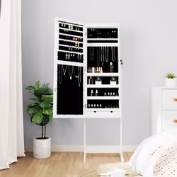 vidaXL Mirror Jewellery Cabinet with LED Lights Free Standing Mirror White - white