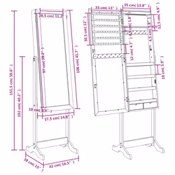 vidaXL Mirror Jewellery Cabinet with LED Lights Free Standing Mirror White - white