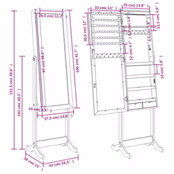 vidaXL Mirror Jewellery Cabinet with LED Lights Free Standing Mirror White - black