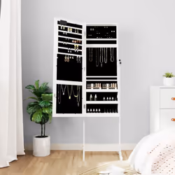 vidaXL Mirror Jewellery Cabinet Armoire with LED Lights Free Standing Mirror - white