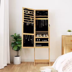 vidaXL Mirror Jewellery Cabinet Armoire with LED Lights Free Standing Mirror - brown