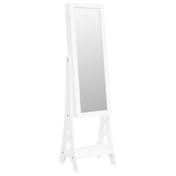 vidaXL Mirror Jewellery Cabinet with LED Lights Free Standing Mirror White - white